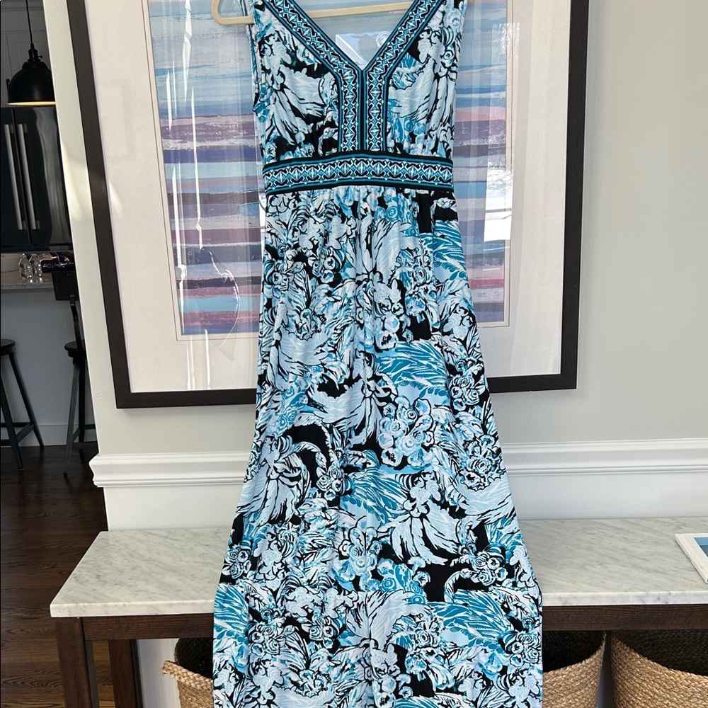 ECI Blue and Black Floral Maxi Dress